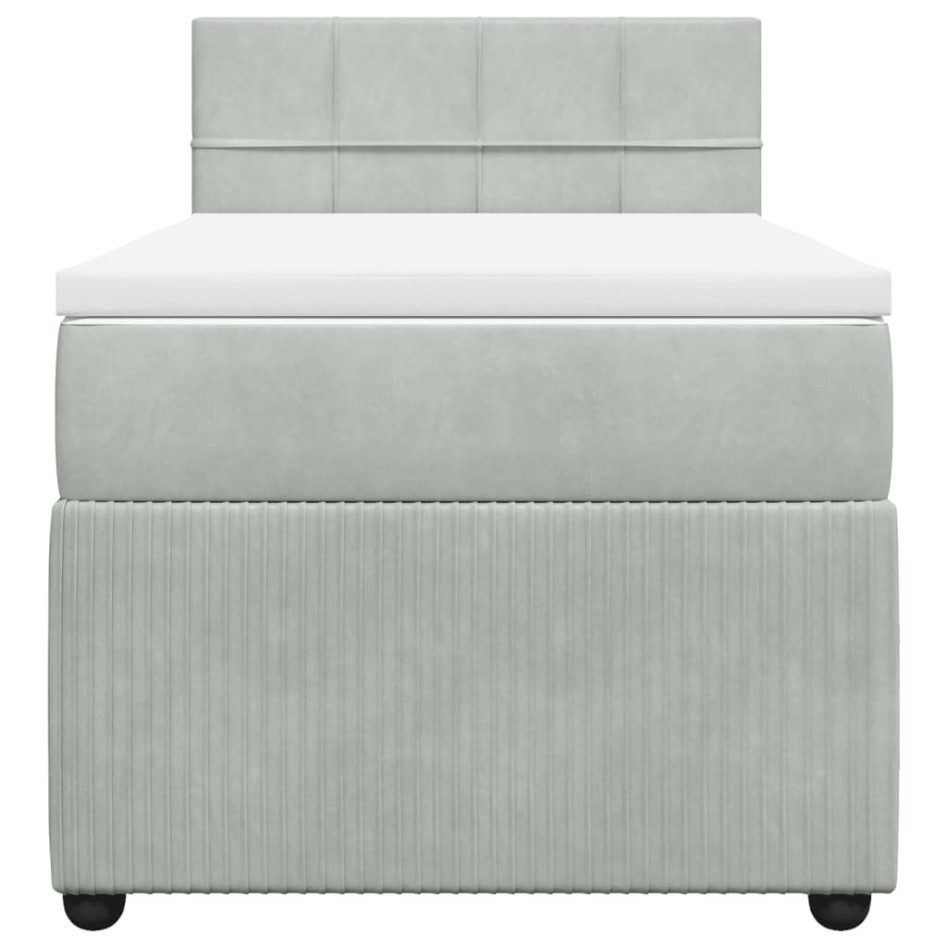 Cama box spring con colchón terciopelo gris claro 90x190