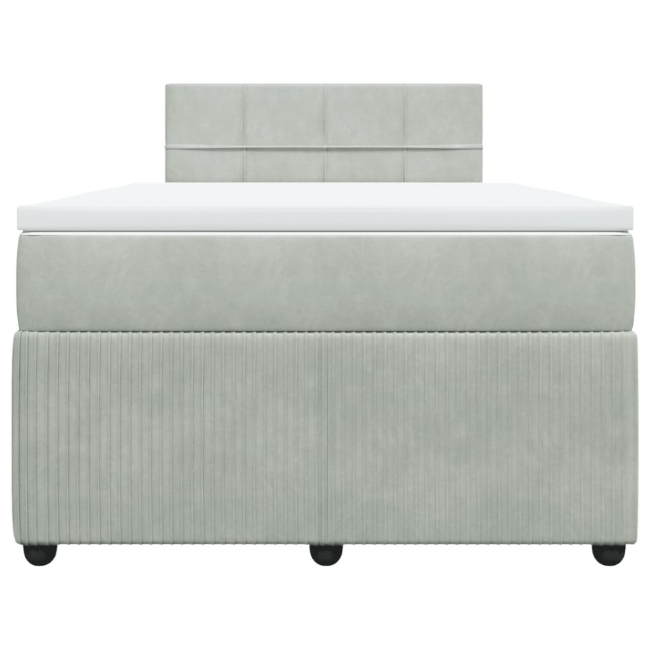 Cama box spring con colchón terciopelo gris claro 120x190