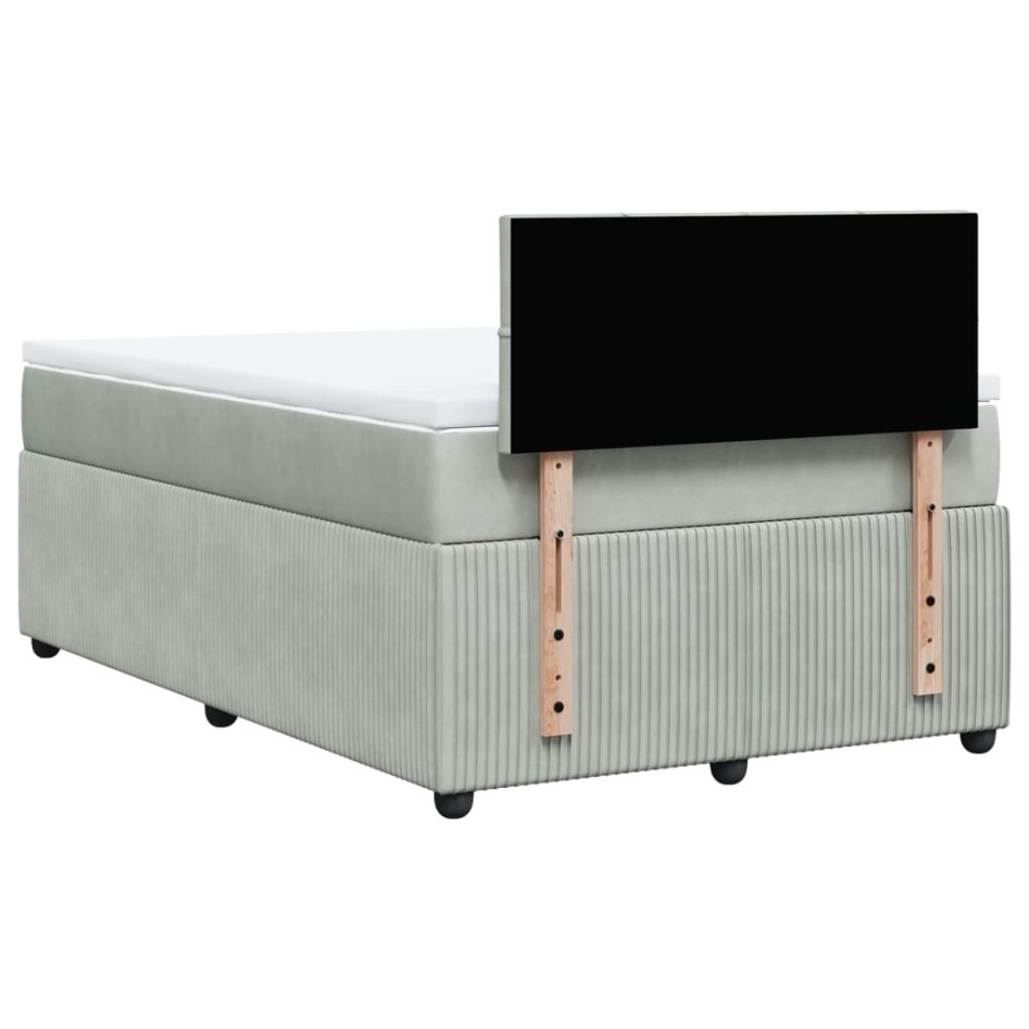 Cama box spring con colchón terciopelo gris claro 120x190