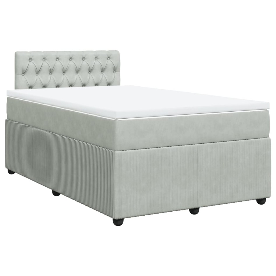 Cama box spring con colchón terciopelo gris claro 120x190