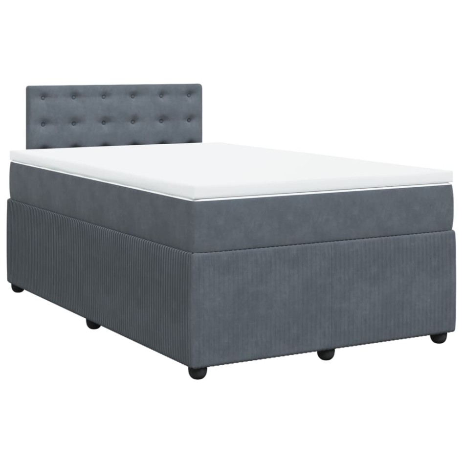 Cama box spring con colchón terciopelo gris oscuro 120x190