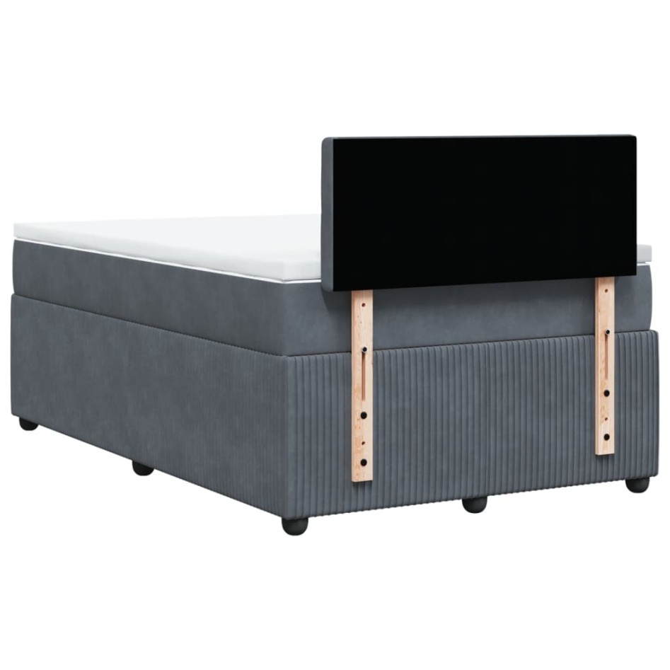 Cama box spring con colchón terciopelo gris oscuro 120x190