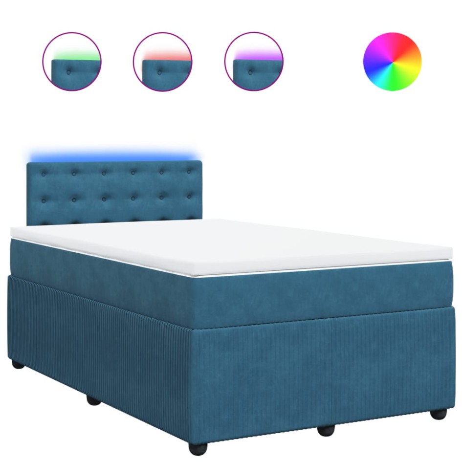 Cama box spring con colchón terciopelo azul 120x190