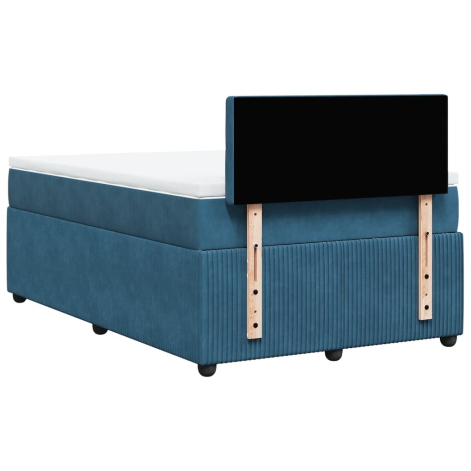 Cama box spring con colchón terciopelo azul 120x190