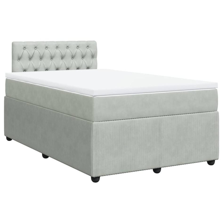 Cama box spring con colchón terciopelo gris claro 120x200