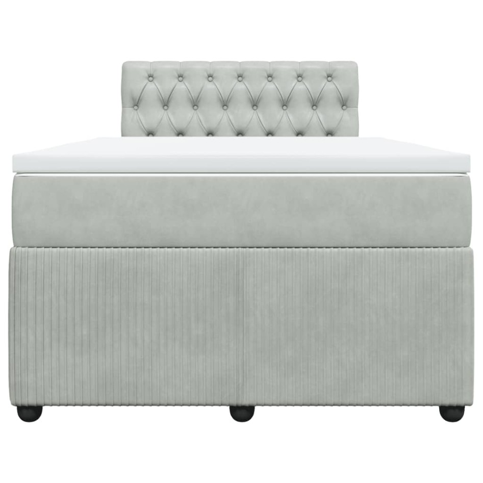 Cama box spring con colchón terciopelo gris claro 120x200