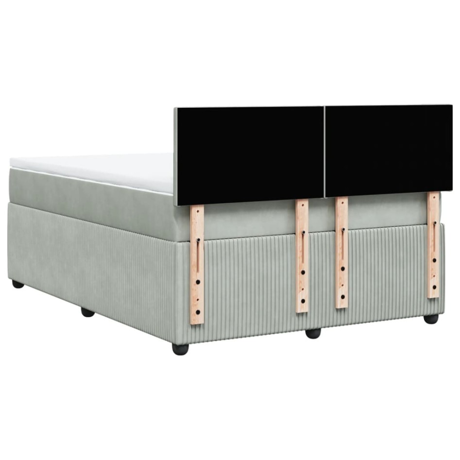 Cama box spring con colchón terciopelo gris claro 140x190