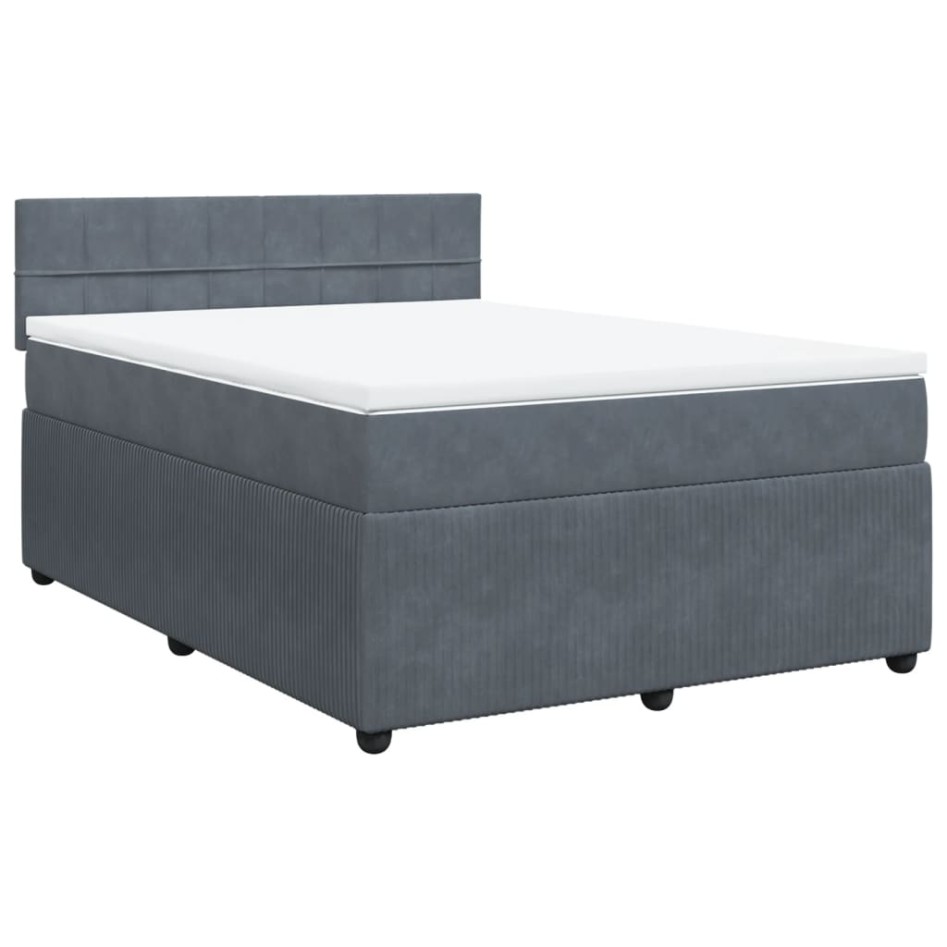 Cama box spring con colchón terciopelo gris oscuro 140x190