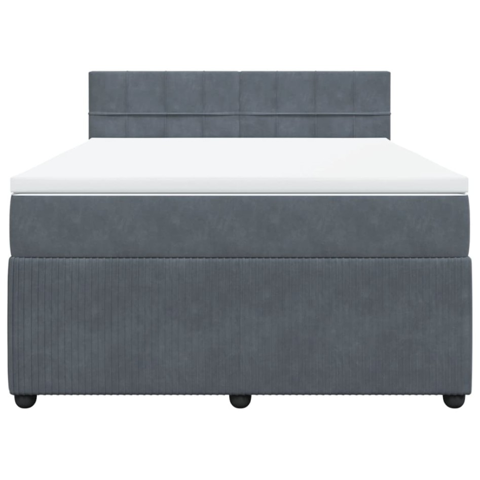 Cama box spring con colchón terciopelo gris oscuro 140x190