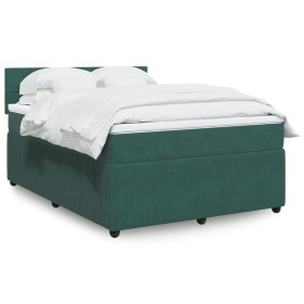 Cama box spring con colchón terciopelo verde oscuro 140x190