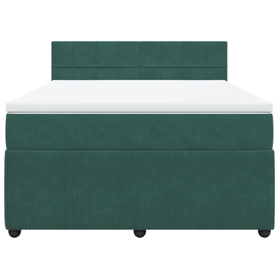 Cama box spring con colchón terciopelo verde oscuro 140x190