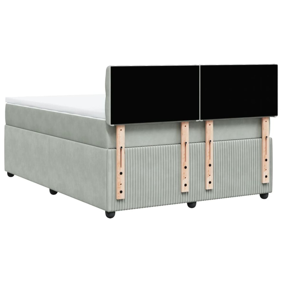 Cama box spring con colchón terciopelo gris claro 140x190