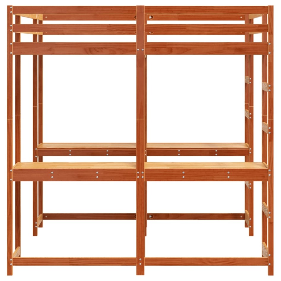 Cama alta con escritorio y escalera madera marrón 140x200