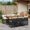 Set de comedor de jardín 7 pzas y cojines ratán sintético negro