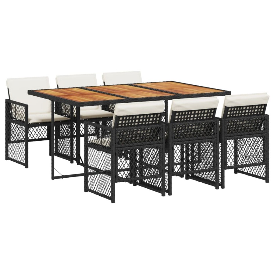Set de comedor de jardín 7 pzas y cojines ratán sintético