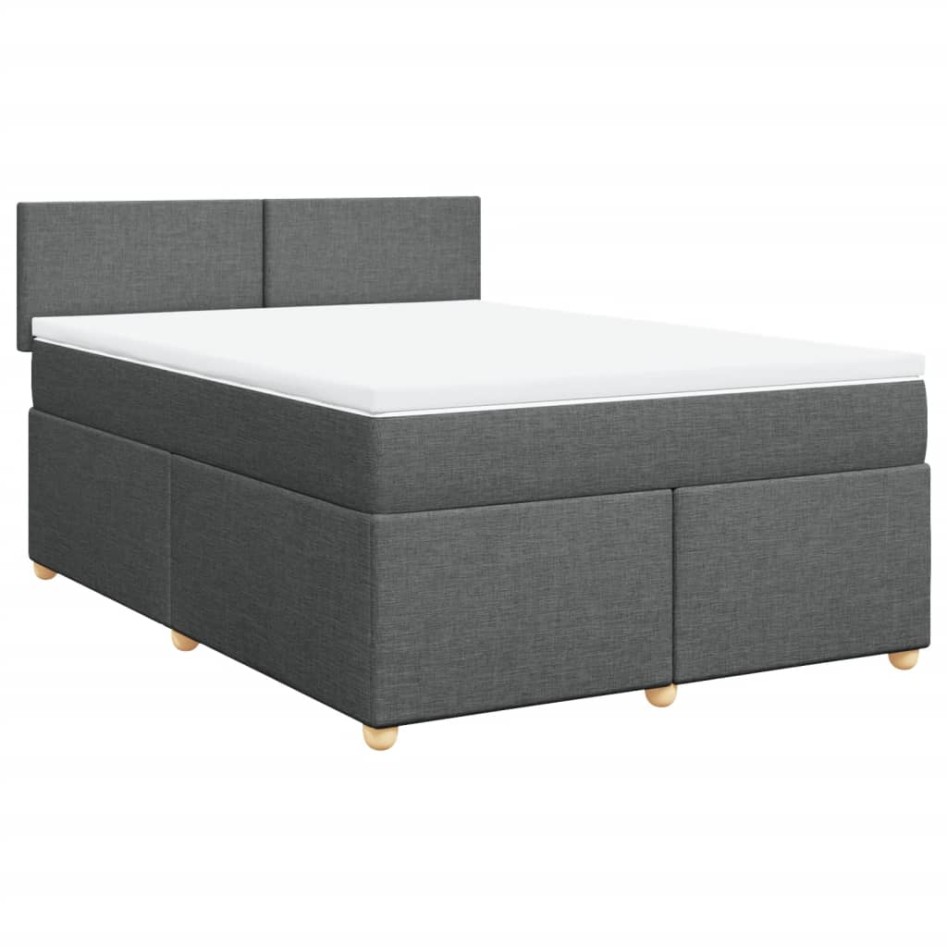 Cama box spring con colchón tela gris oscuro 160x200