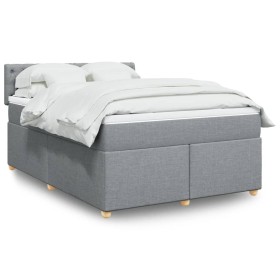 Cama box spring con colchón tela gris claro 160x200