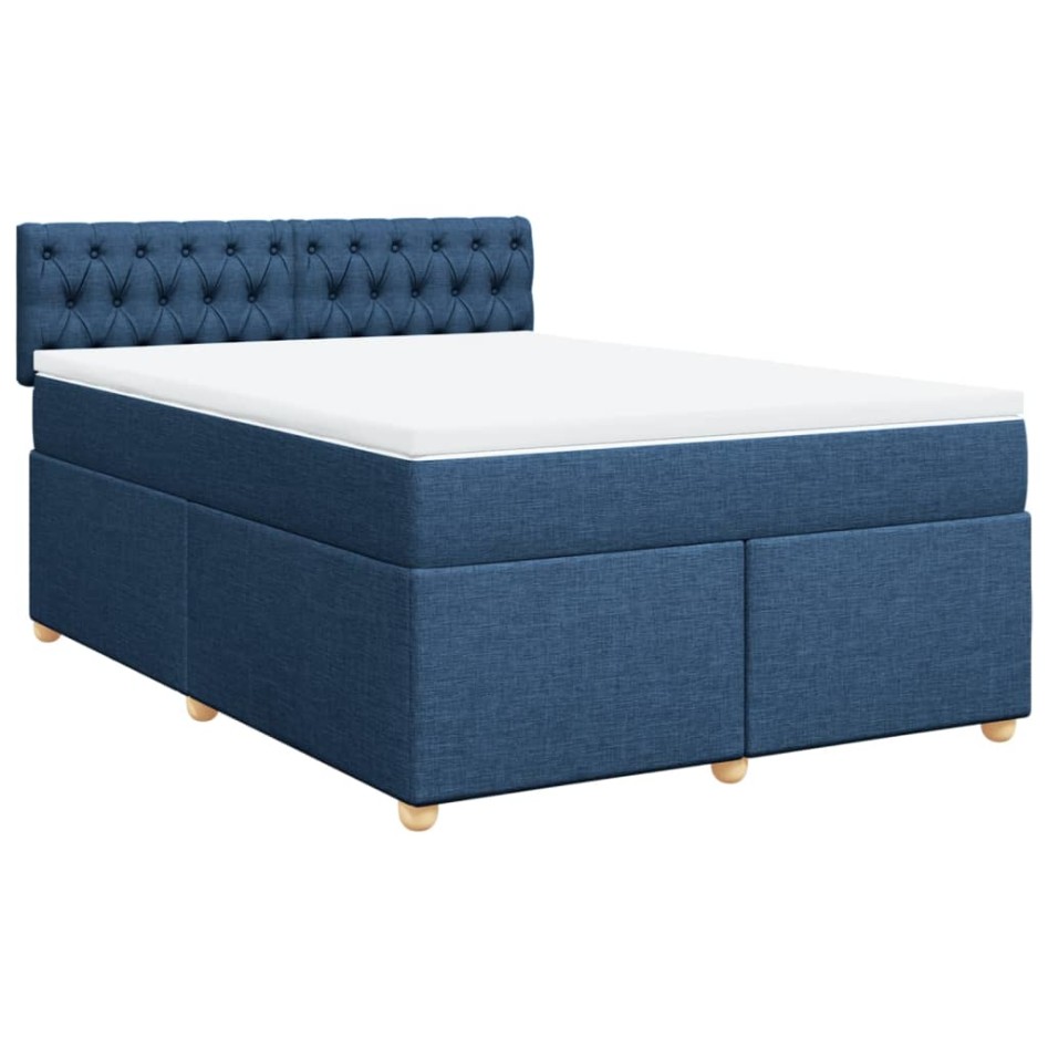 Cama box spring con colchón tela azul 160x200