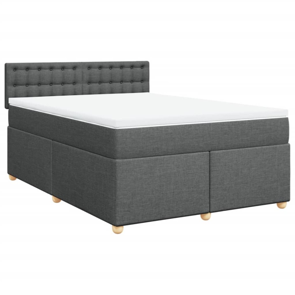 Cama box spring con colchón tela gris oscuro 160x200