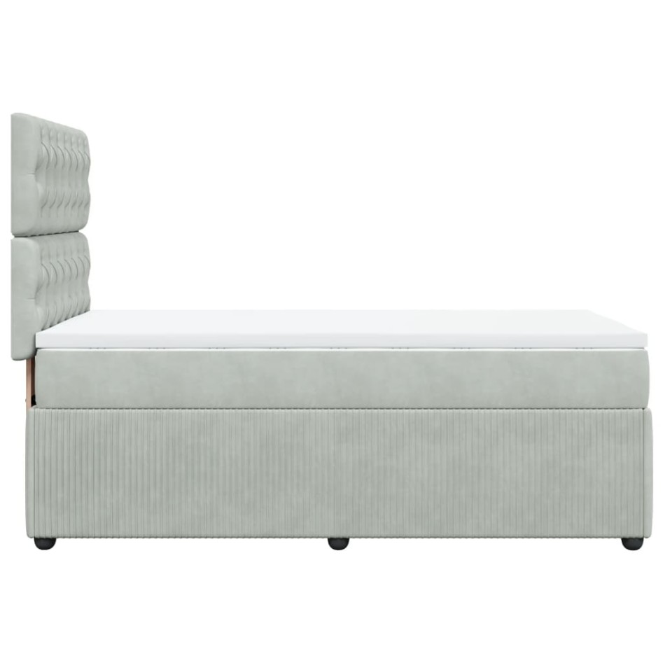 Cama box spring con colchón terciopelo gris claro 100x200