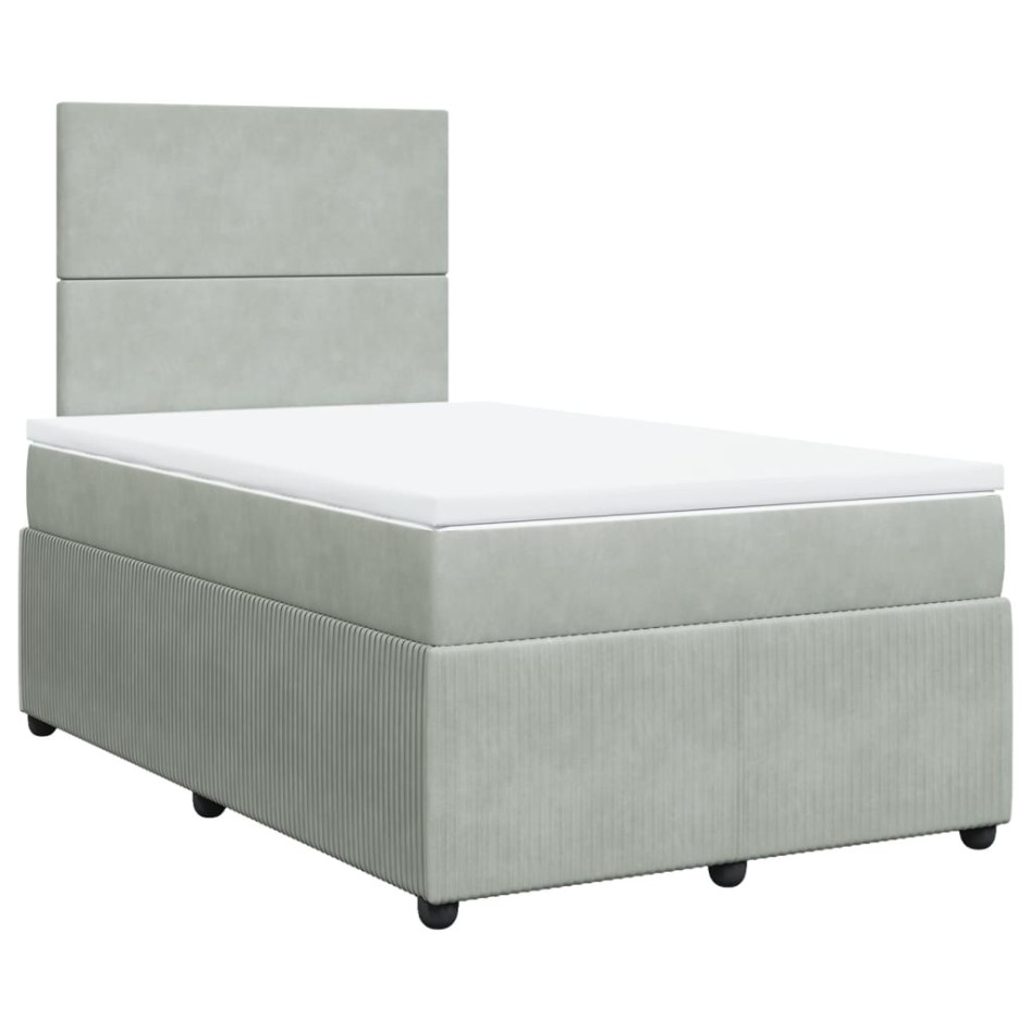 Cama box spring con colchón terciopelo gris claro 120x190