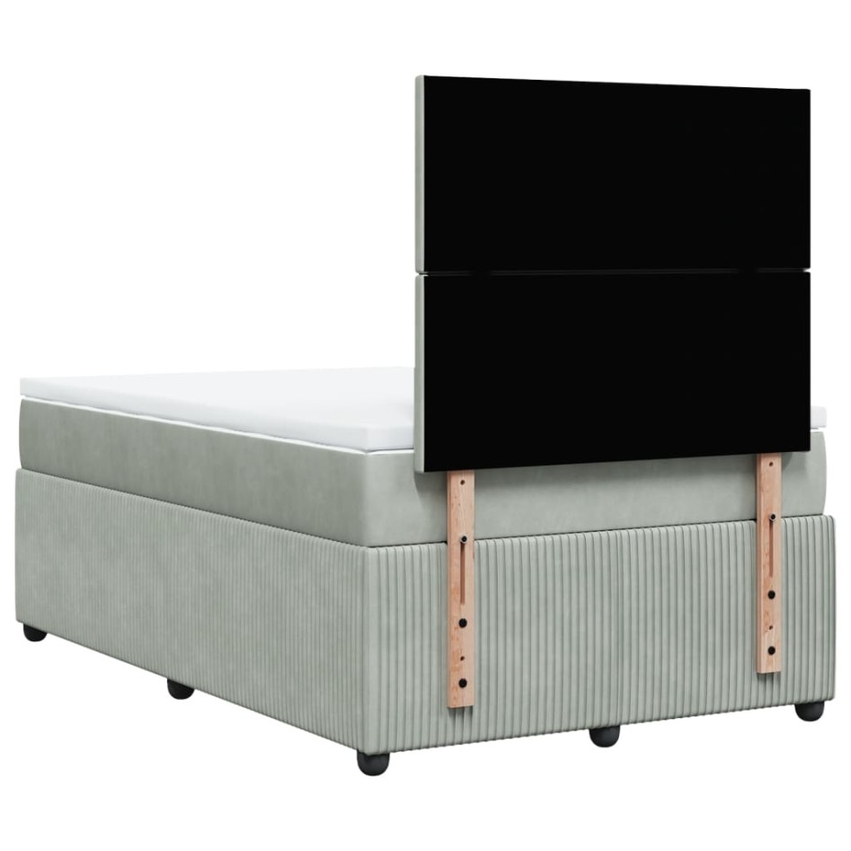 Cama box spring con colchón terciopelo gris claro 120x190