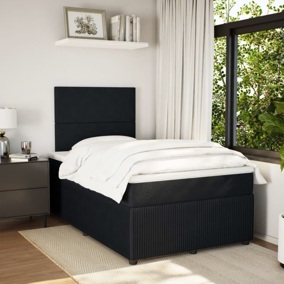 Cama box spring con colchón terciopelo negro 120x190