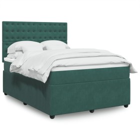 Cama box spring con colchón terciopelo verde oscuro 140x200