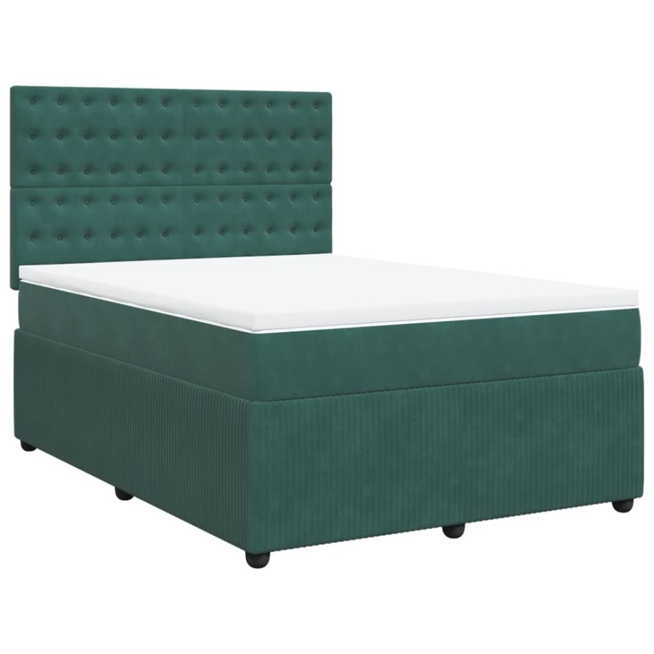 Cama box spring con colchón terciopelo verde oscuro 140x200