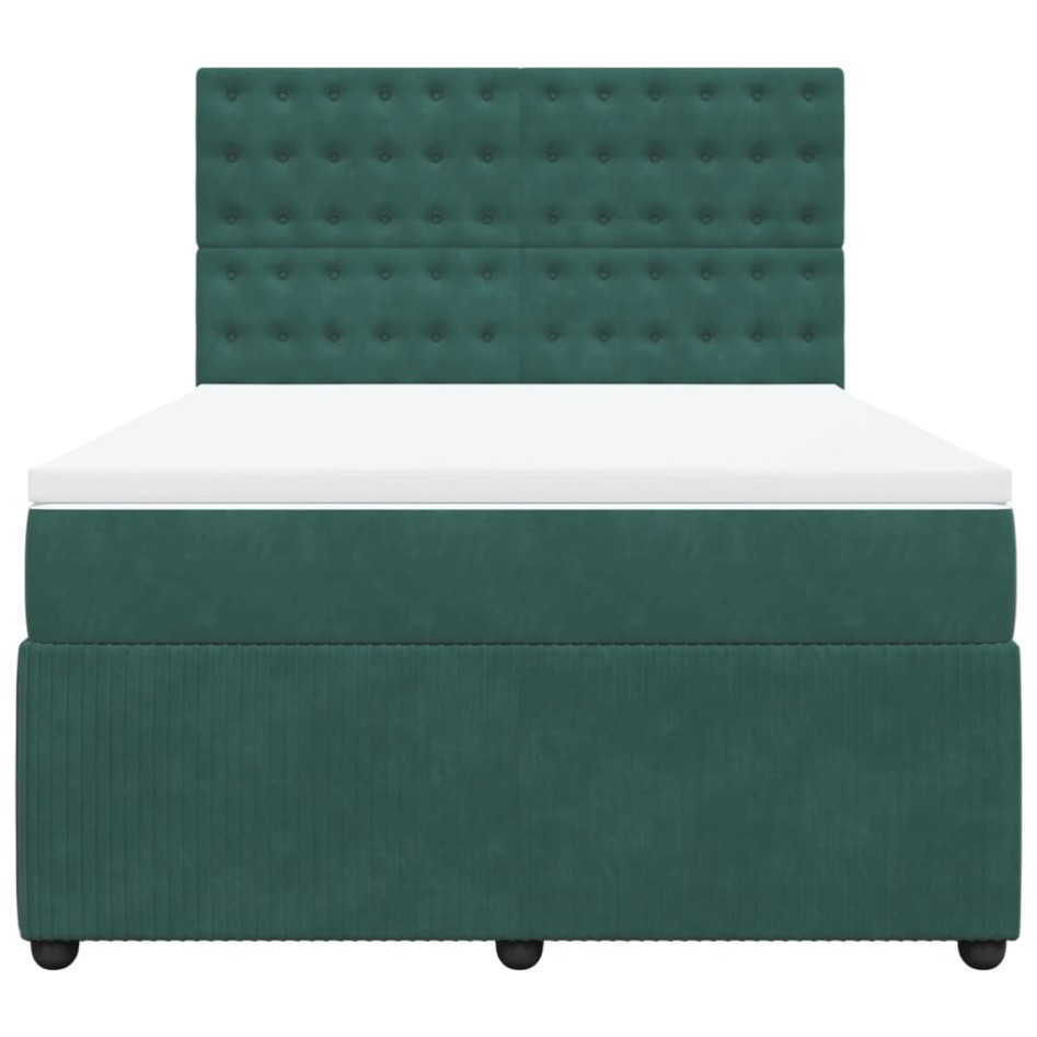 Cama box spring con colchón terciopelo verde oscuro 140x200