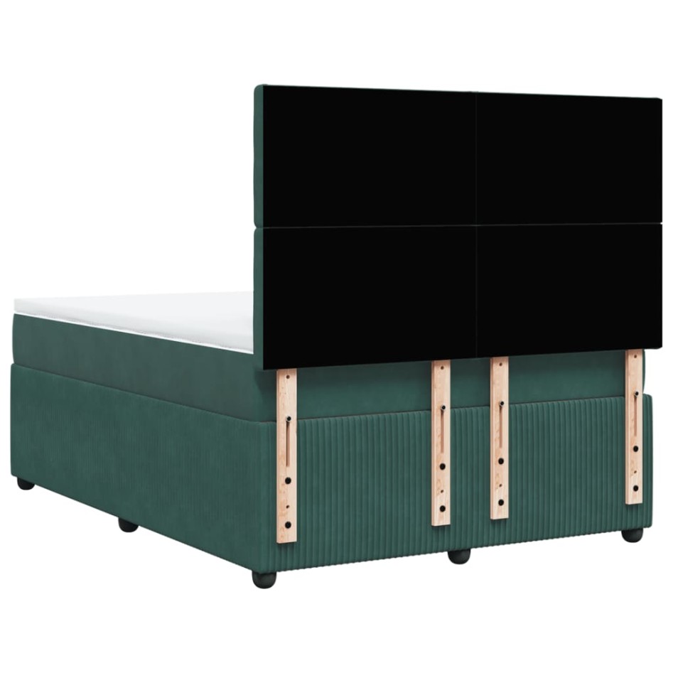 Cama box spring con colchón terciopelo verde oscuro 140x200