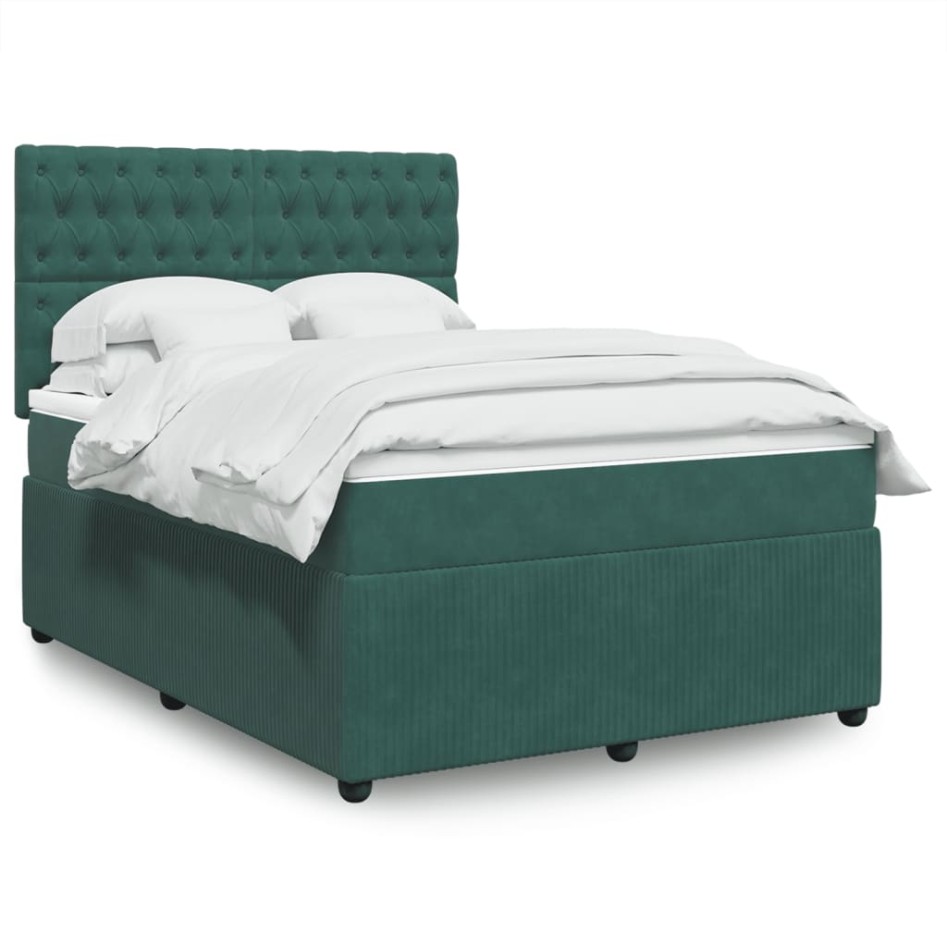 Cama box spring con colchón terciopelo verde oscuro 140x200