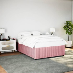 Estructura de cama sin colchón terciopelo rosa 140x200