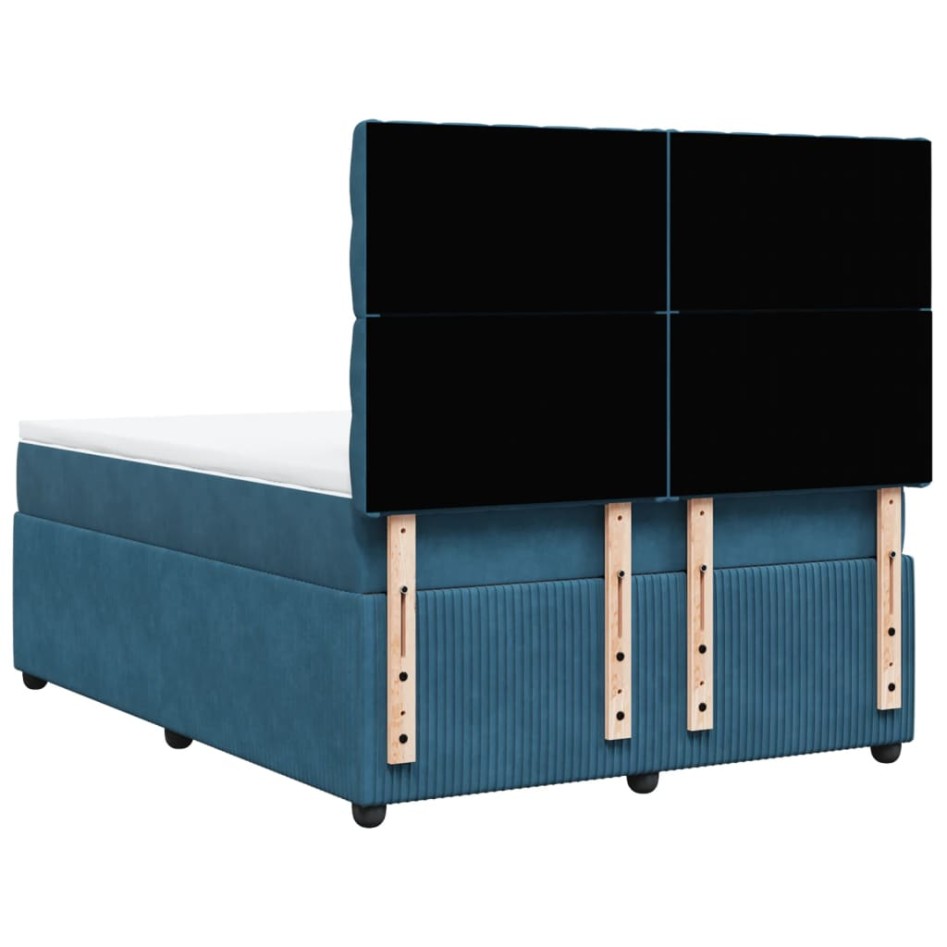 Cama box spring con colchón terciopelo azul 140x190
