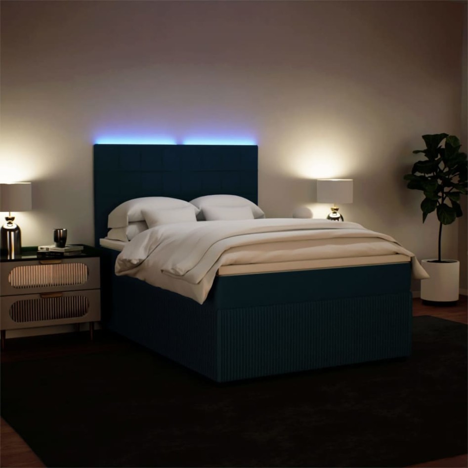 Cama box spring con colchón terciopelo azul 140x190