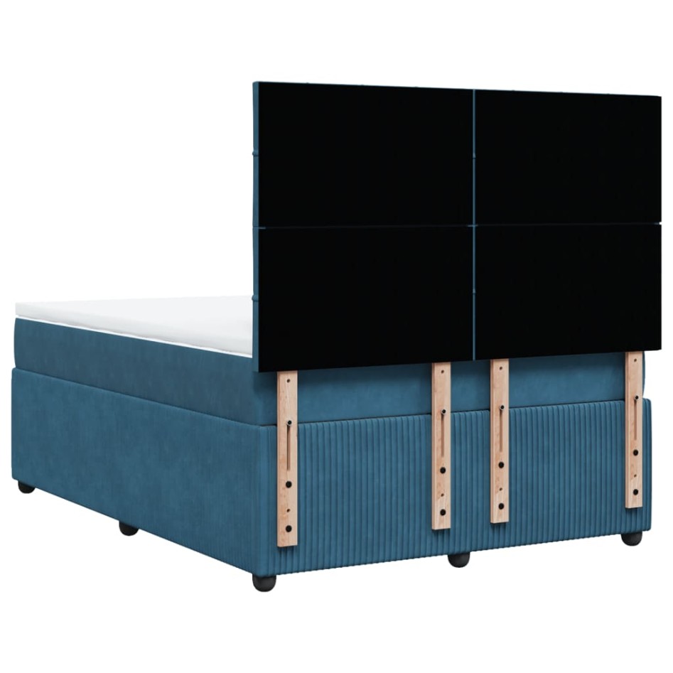 Cama box spring con colchón terciopelo azul 140x190