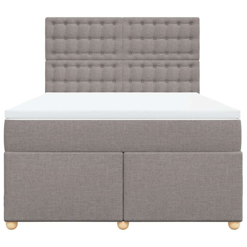 Cama box spring con colchón tela gris taupe 140x190
