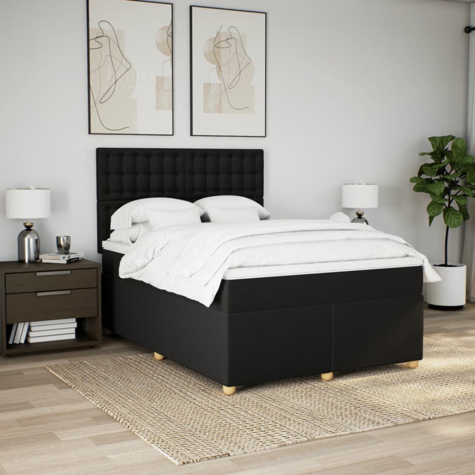 Cama box spring con colchón tela negro 140x190