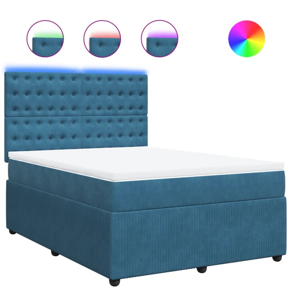 Cama box spring con colchón terciopelo azul 140x190