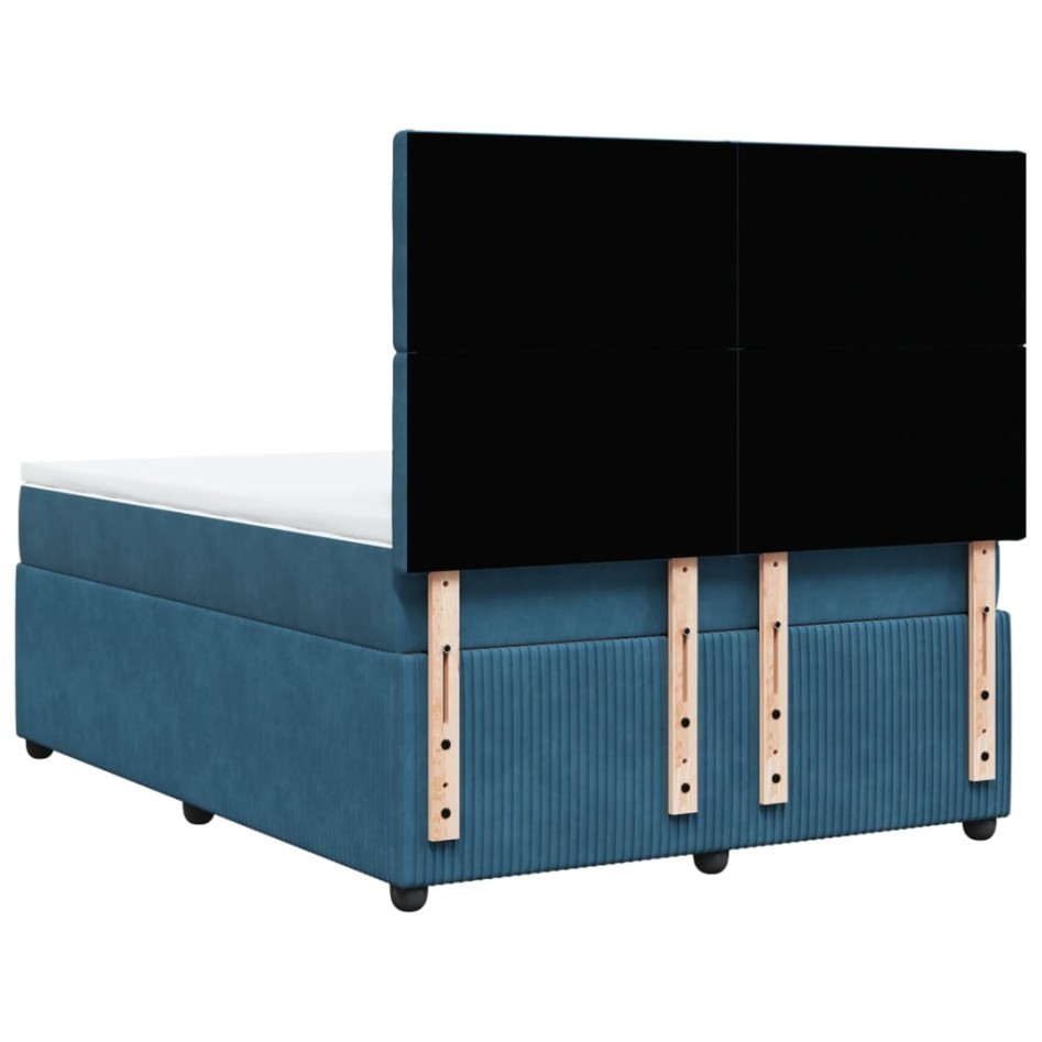 Cama box spring con colchón terciopelo azul 140x190
