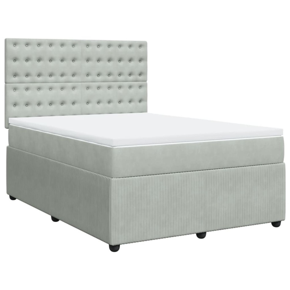 Cama box spring con colchón terciopelo gris claro 140x190