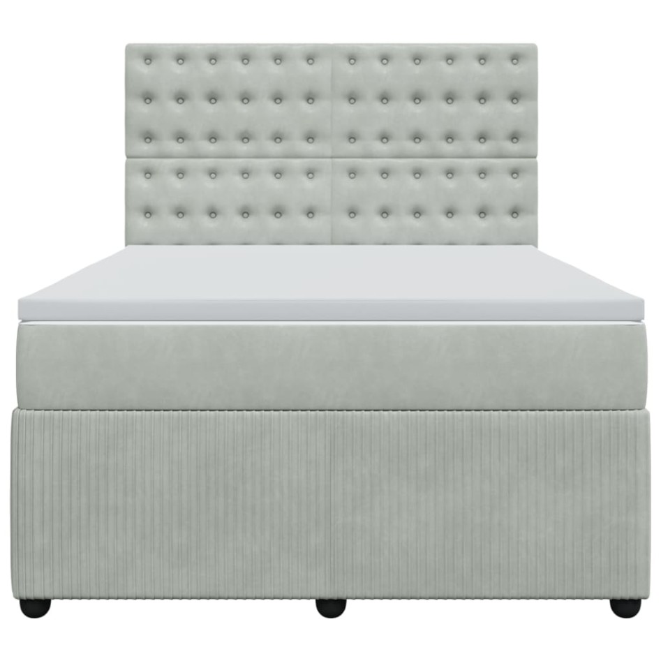 Cama box spring con colchón terciopelo gris claro 140x190
