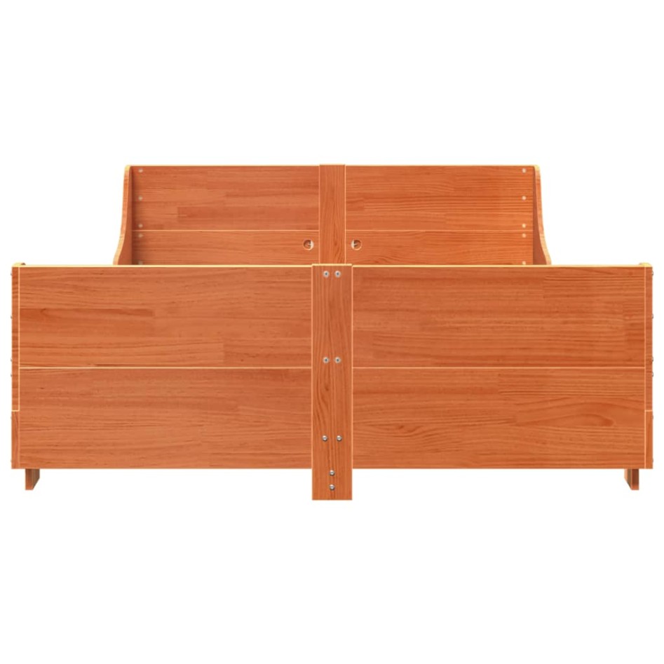 Cama sin colchón madera maciza de pino marrón cera 160x200