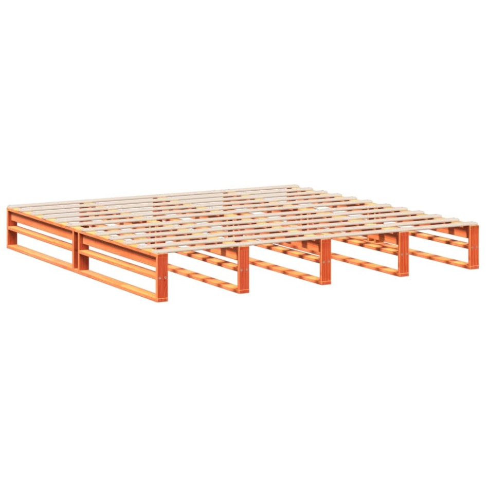 Cama sin colchón madera maciza de pino marrón cera 200x200