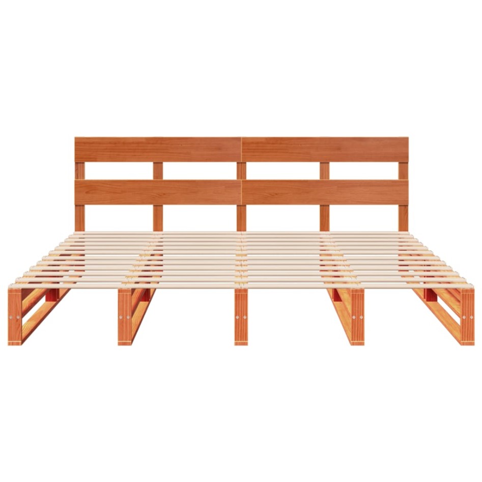 Cama sin colchón madera maciza de pino marrón cera 200x200