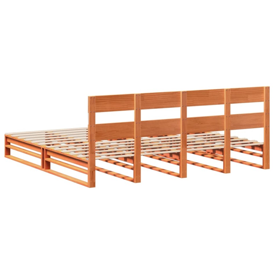Cama sin colchón madera maciza de pino marrón cera 200x200