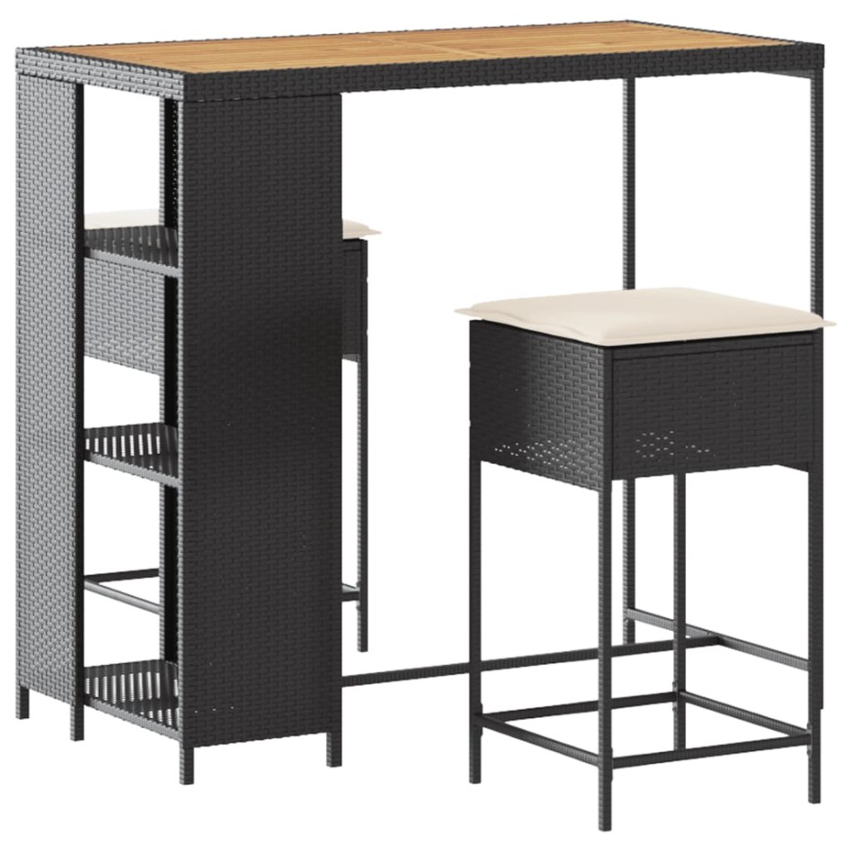 Juego de bar de jardín de 3 piezas con cojines ratán PE