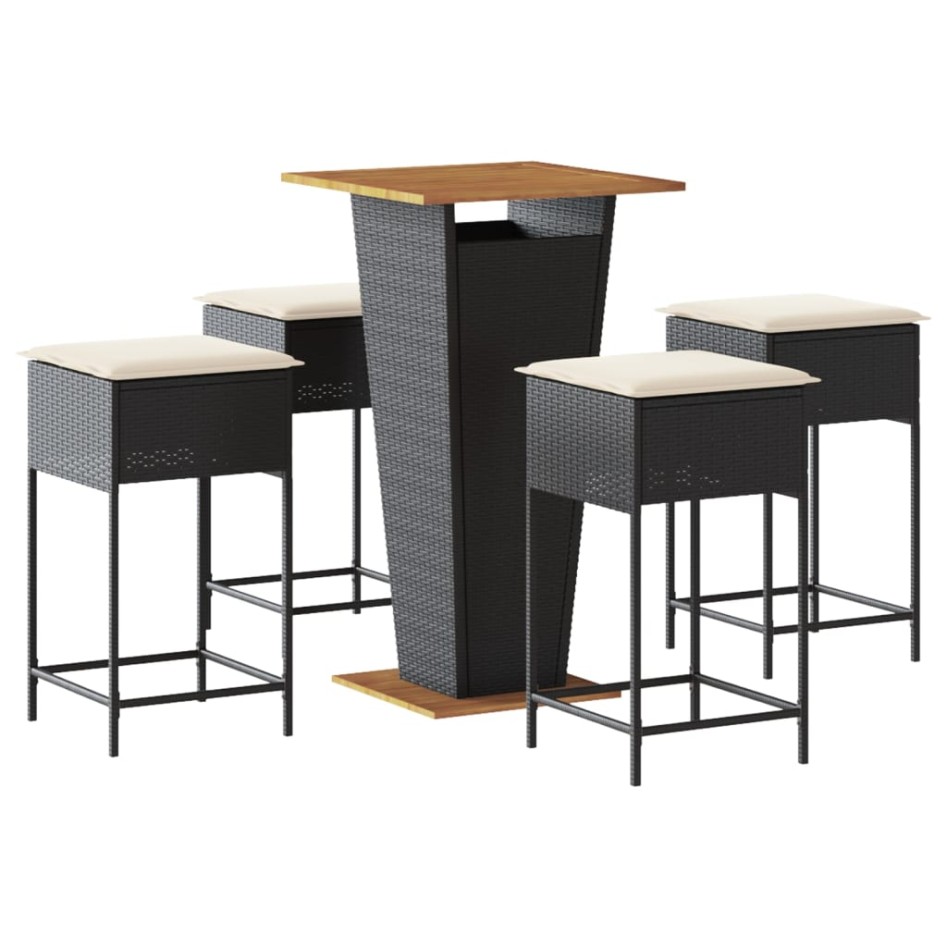 Juego de bar de jardín de 5 piezas con cojines ratán PE