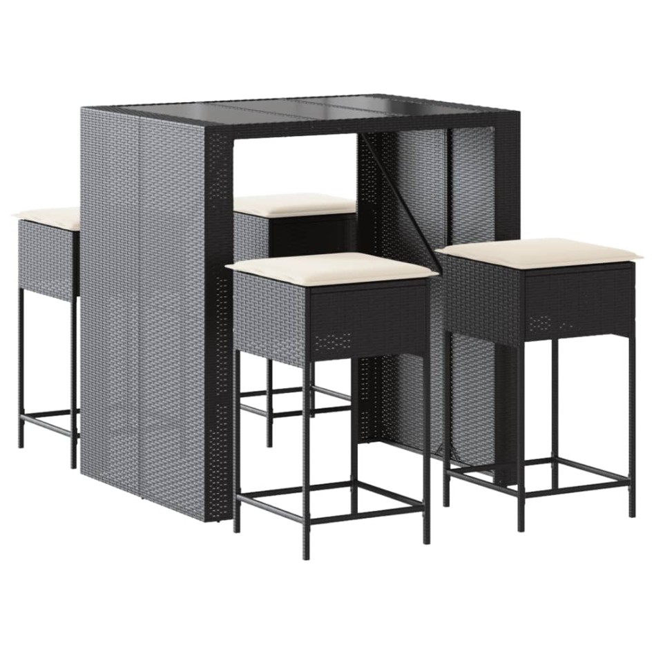 Juego de bar de jardín de 5 piezas con cojines ratán PE