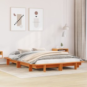 Cama sin colchón madera maciza de pino marrón cera 120x200